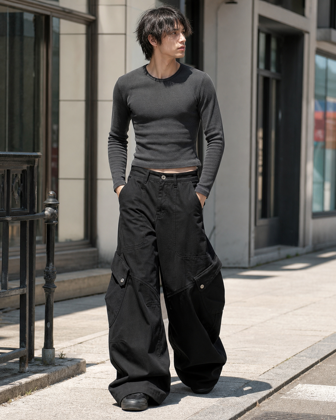 Men's Multi-Pocket Panel Wide-Leg Cargo Pants showcase 1