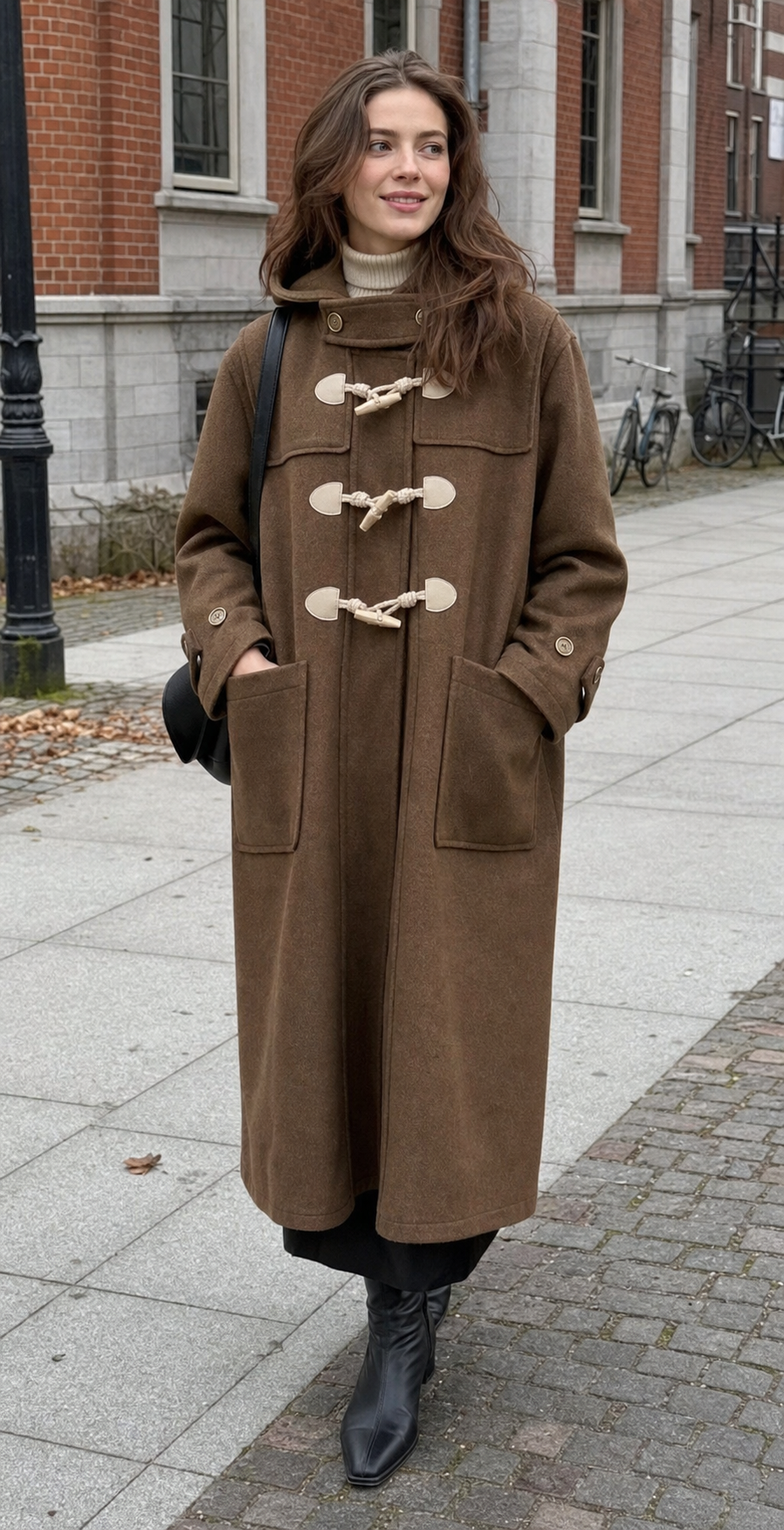 Winter Thicken College Style Hooded Mid-Length Melton Wool Coat showcase 1