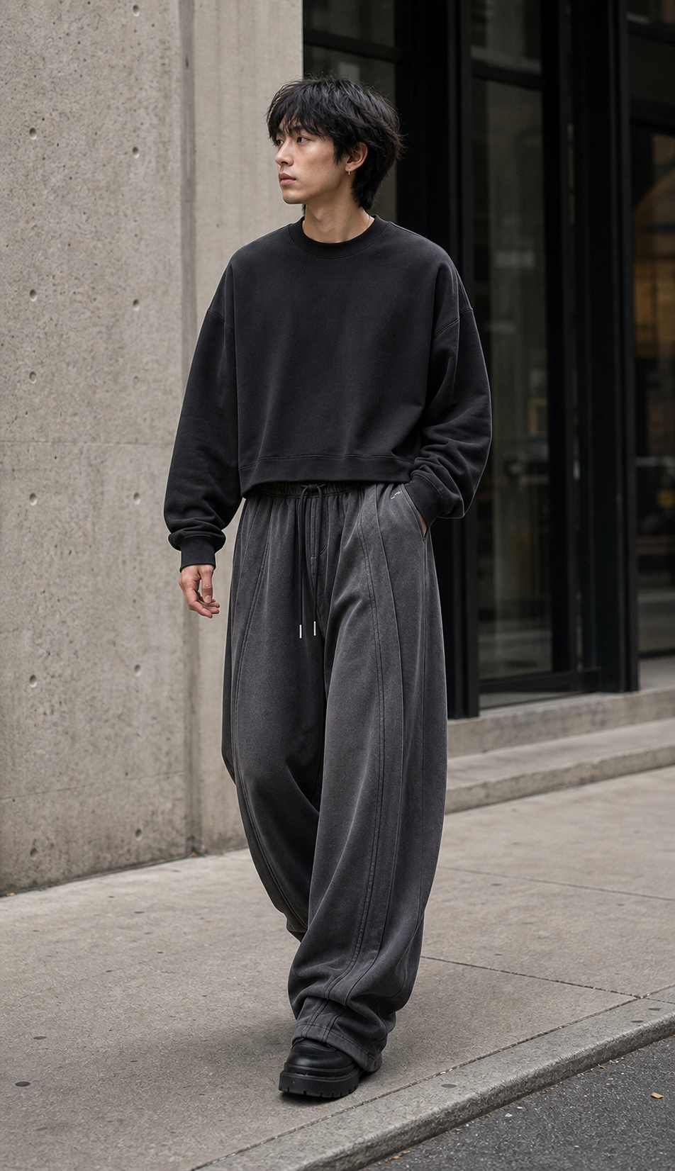 Wide-Leg Washed Drawstring Pants showcase 1