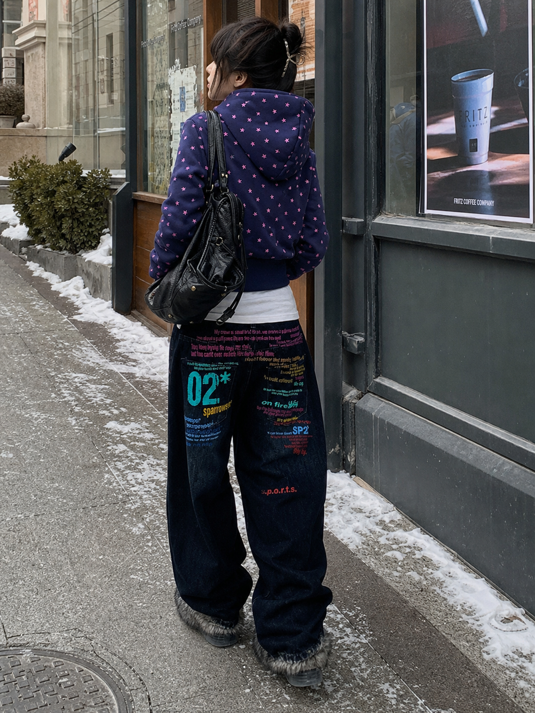 Neon Cipher Graffiti Wide-Leg Jeans showcase 1