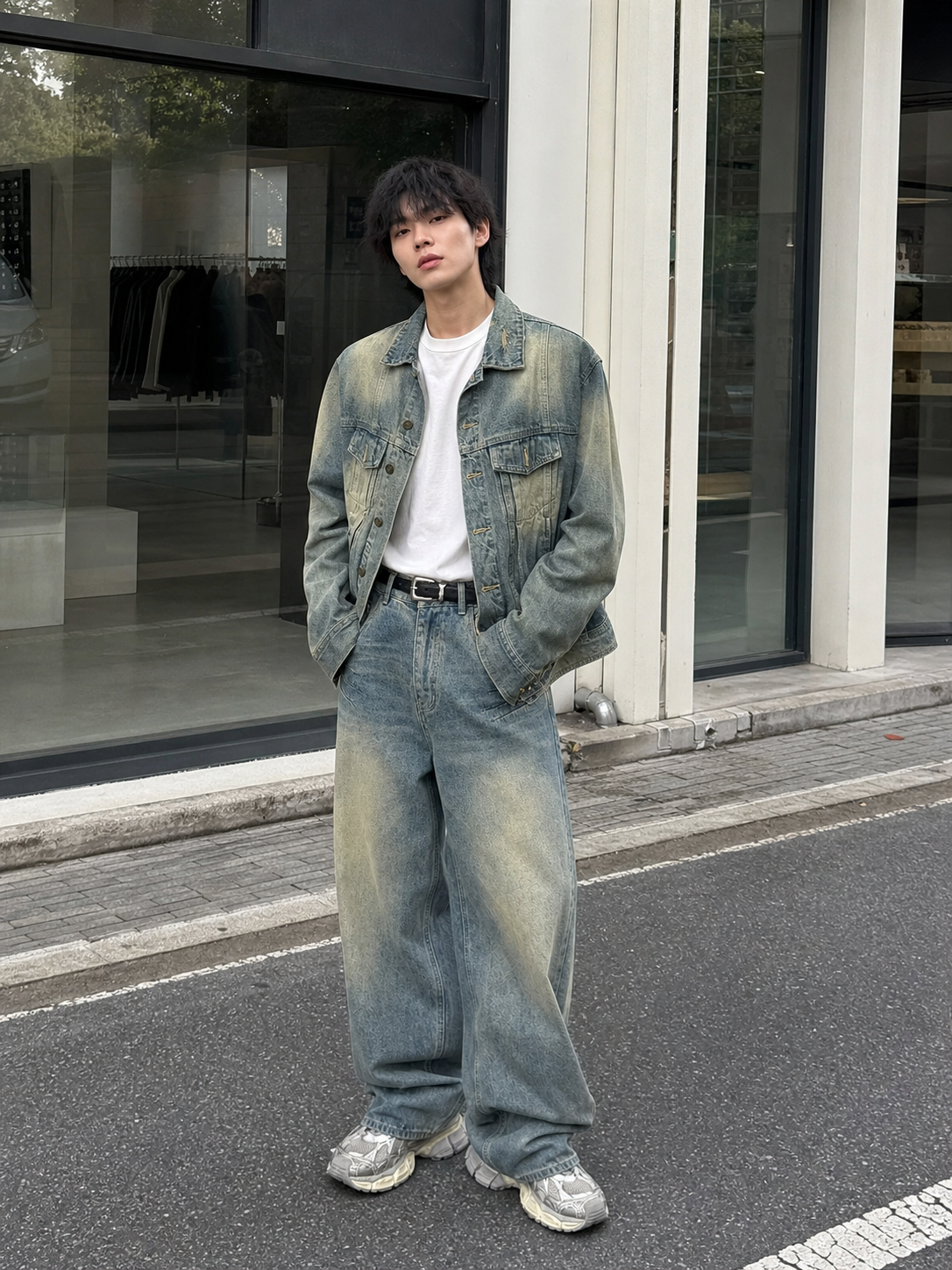 Distressed Vintage Wash Denim Set showcase 1