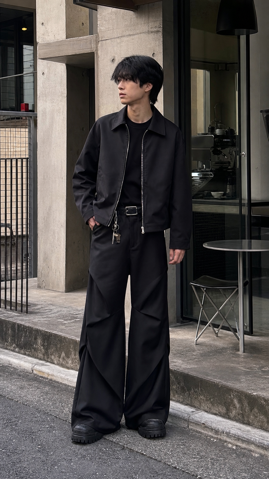 Black Avant-Garde Wide-Leg Utility Pants showcase 1