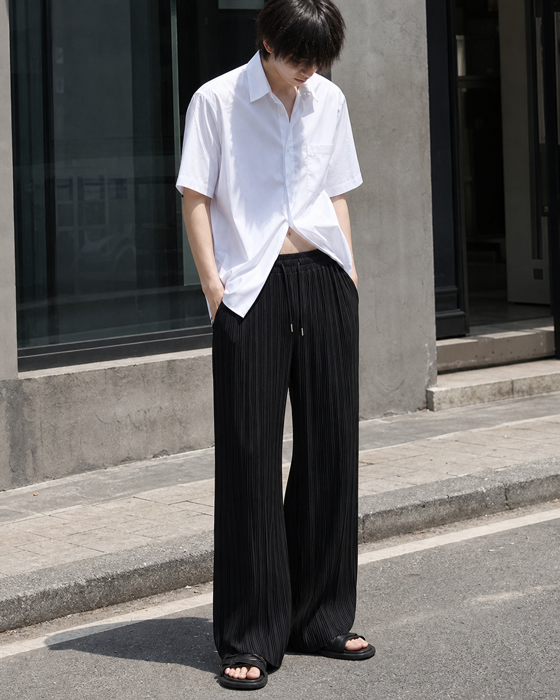 Ice Silk Casual Pleated Wide-Leg Pants With Draped Floor-Length Design showcase 1