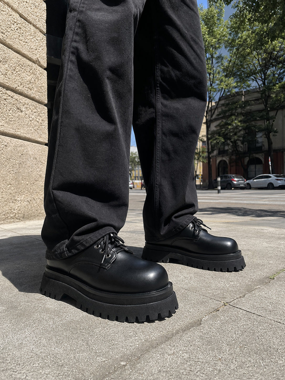 Thick-Soled Chunky Black Platform Derby Shoes showcase 1