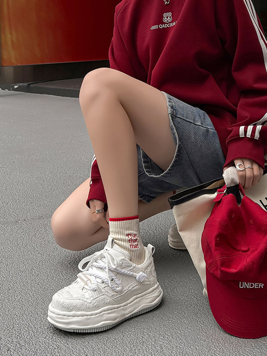 Frayed Fabric Wavy Sole Chunky Sneakers