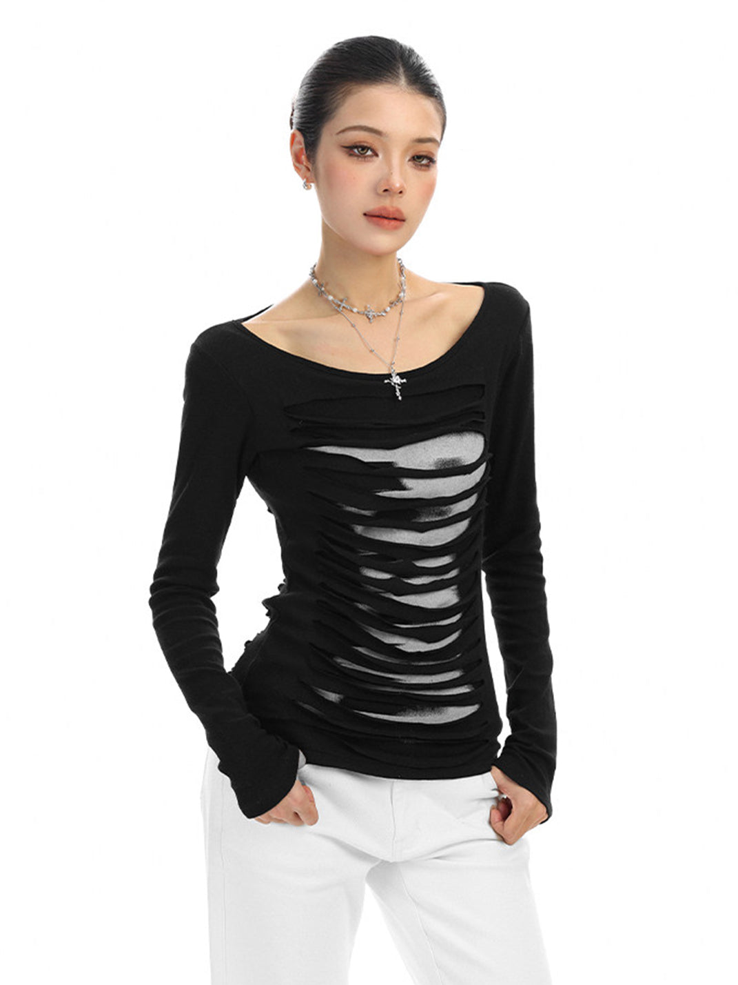 Backless Cutout Long-Sleeve Top