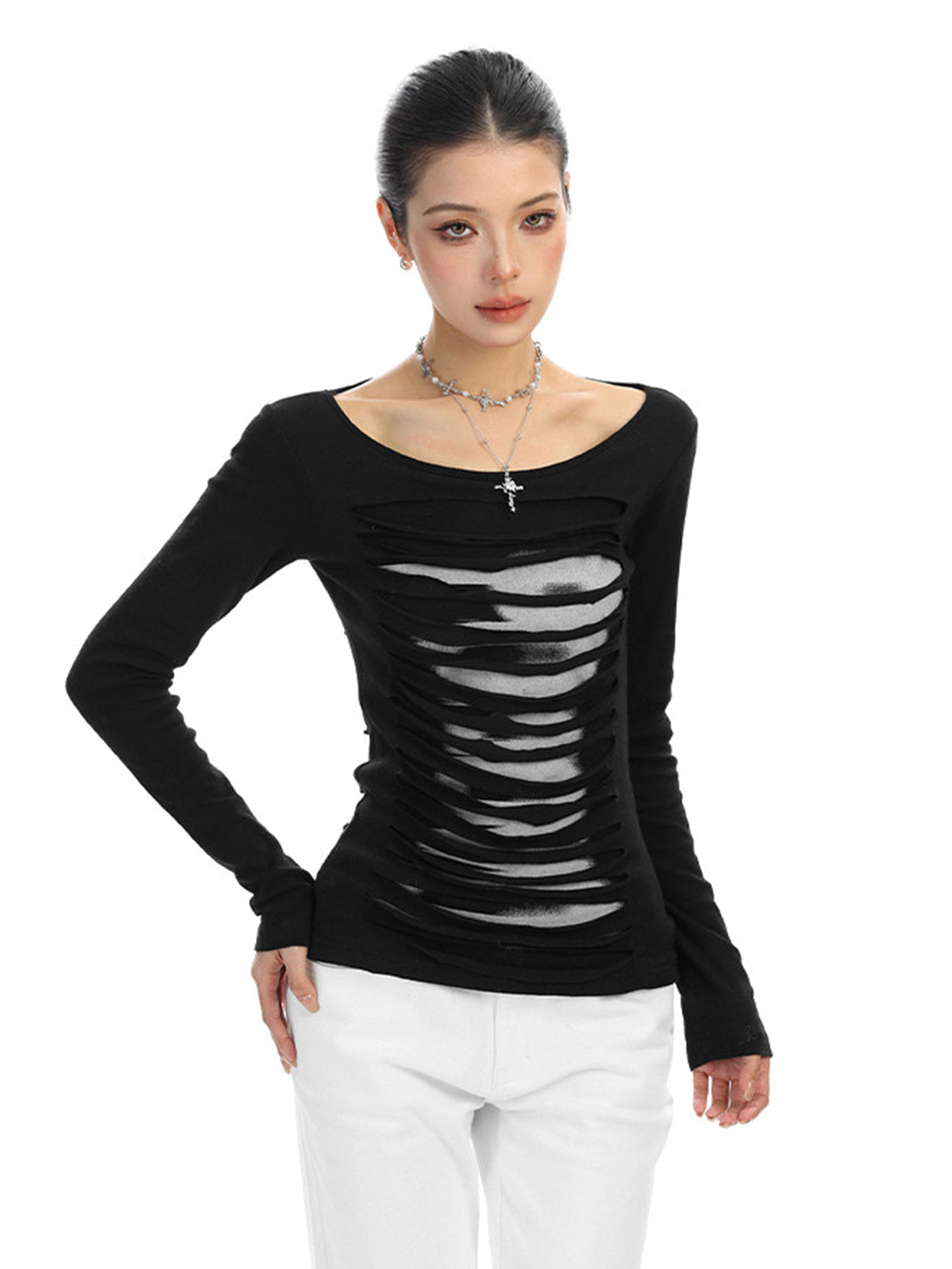 Backless Cutout Long-Sleeve Top