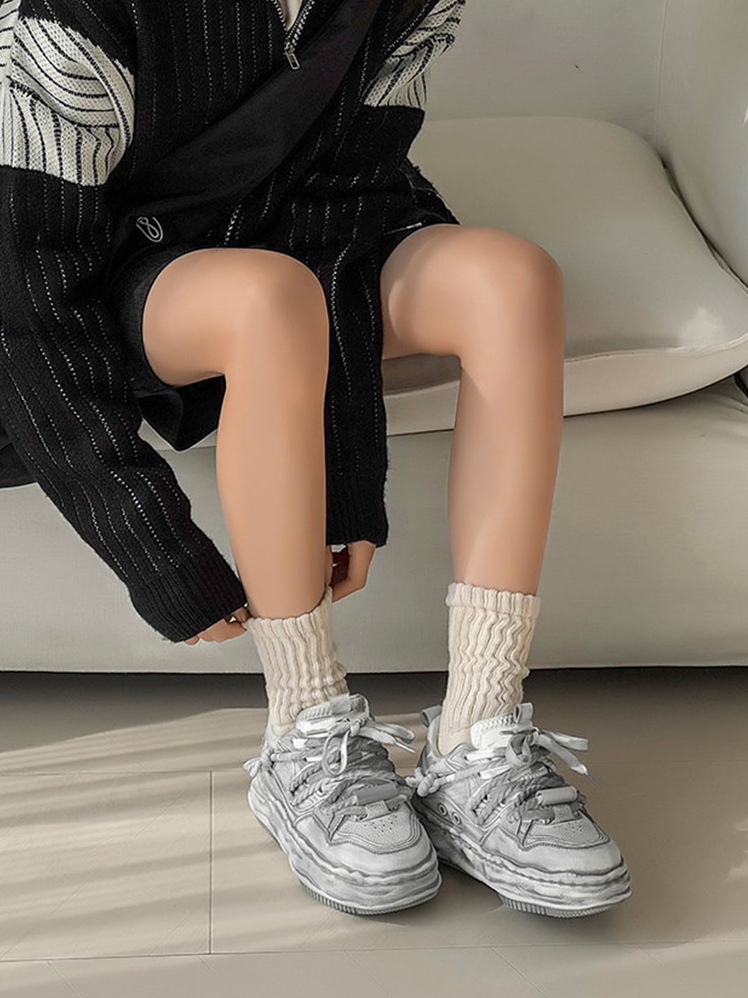 Vintage Washed Wavy Sole Chunky Sneakers