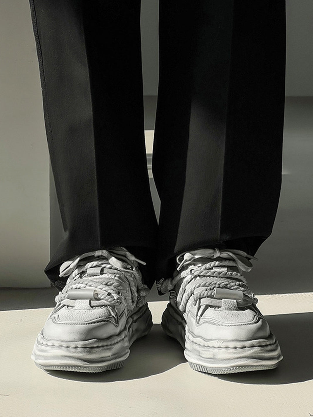 Vintage Washed Wavy Sole Chunky Sneakers
