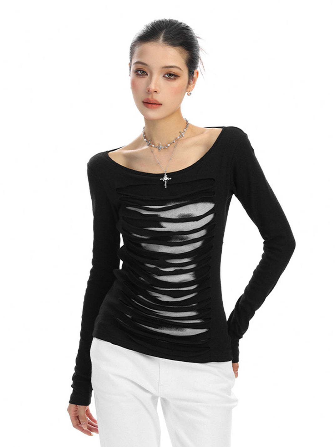 Backless Cutout Long-Sleeve Top