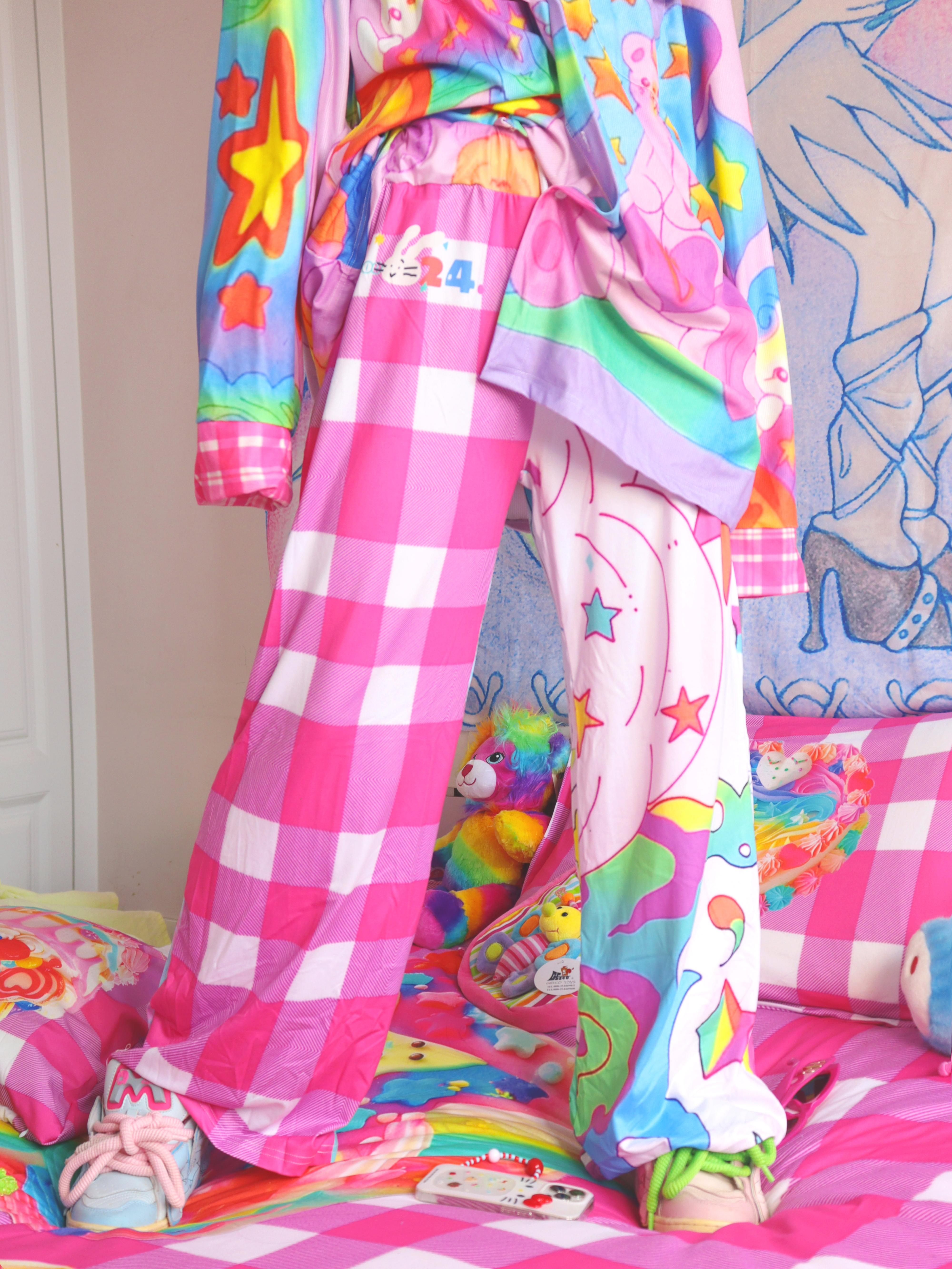 Rainbow Bunny Pink Gingham Pants