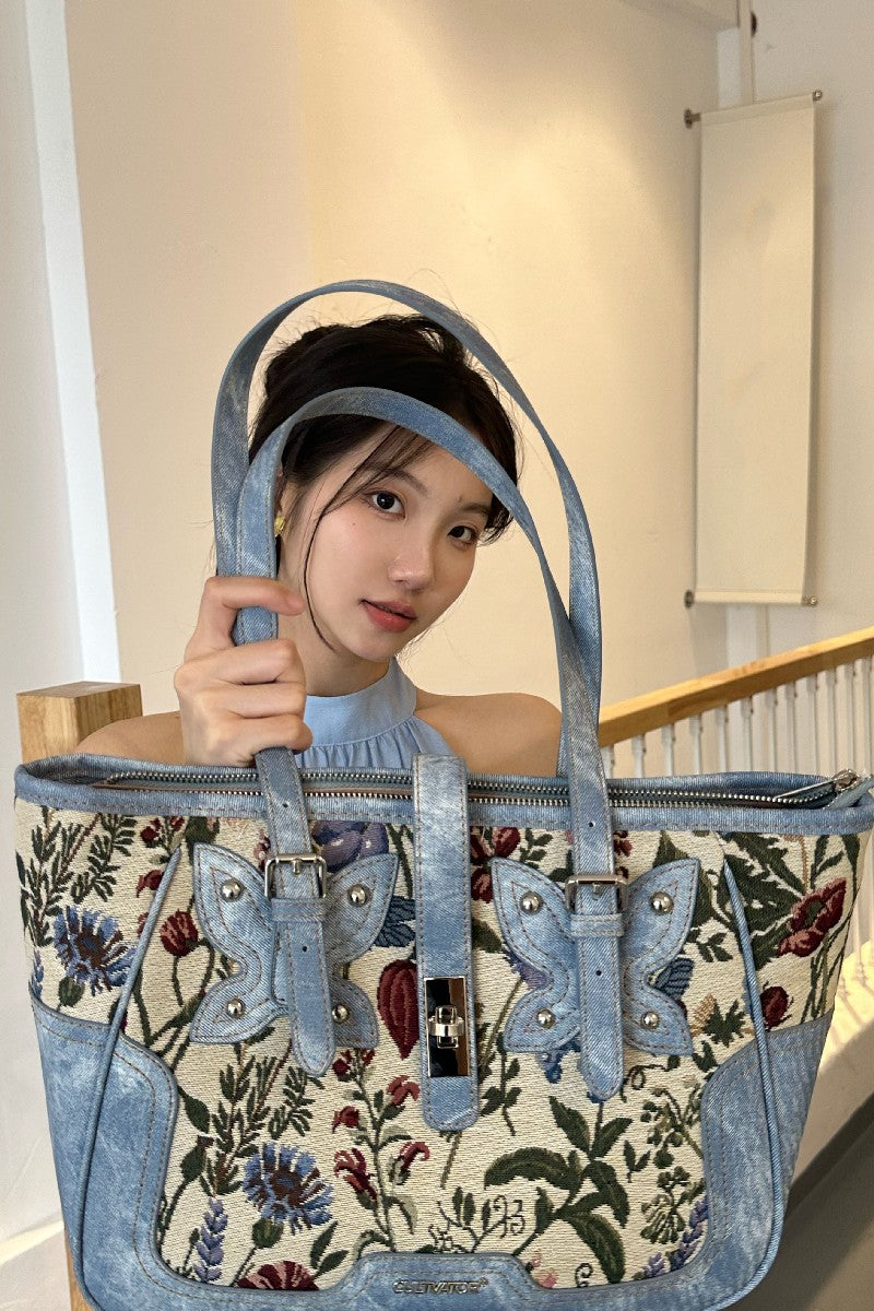 Secret Garden Butterfly Floral Tapestry Tote Bag