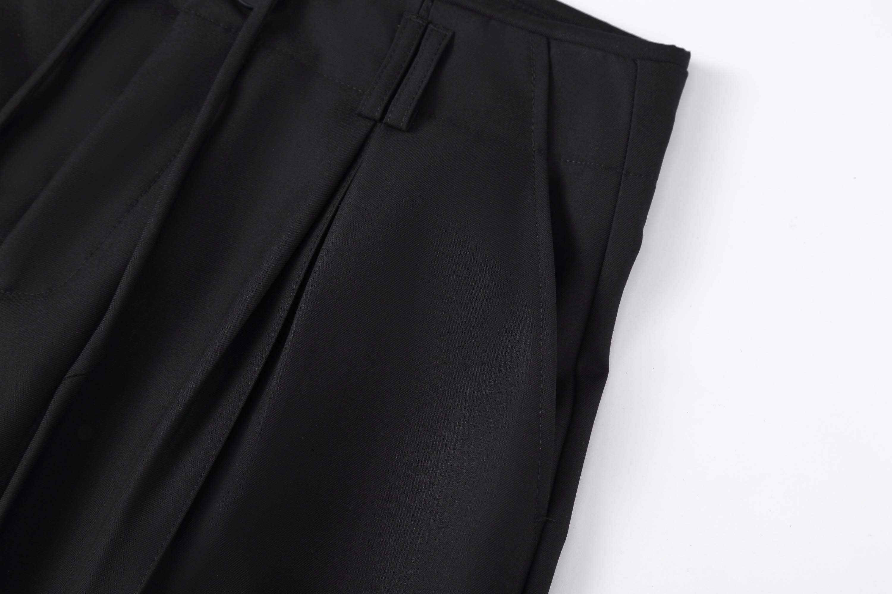 Wide-Leg Black Trousers with Drawstring Waist