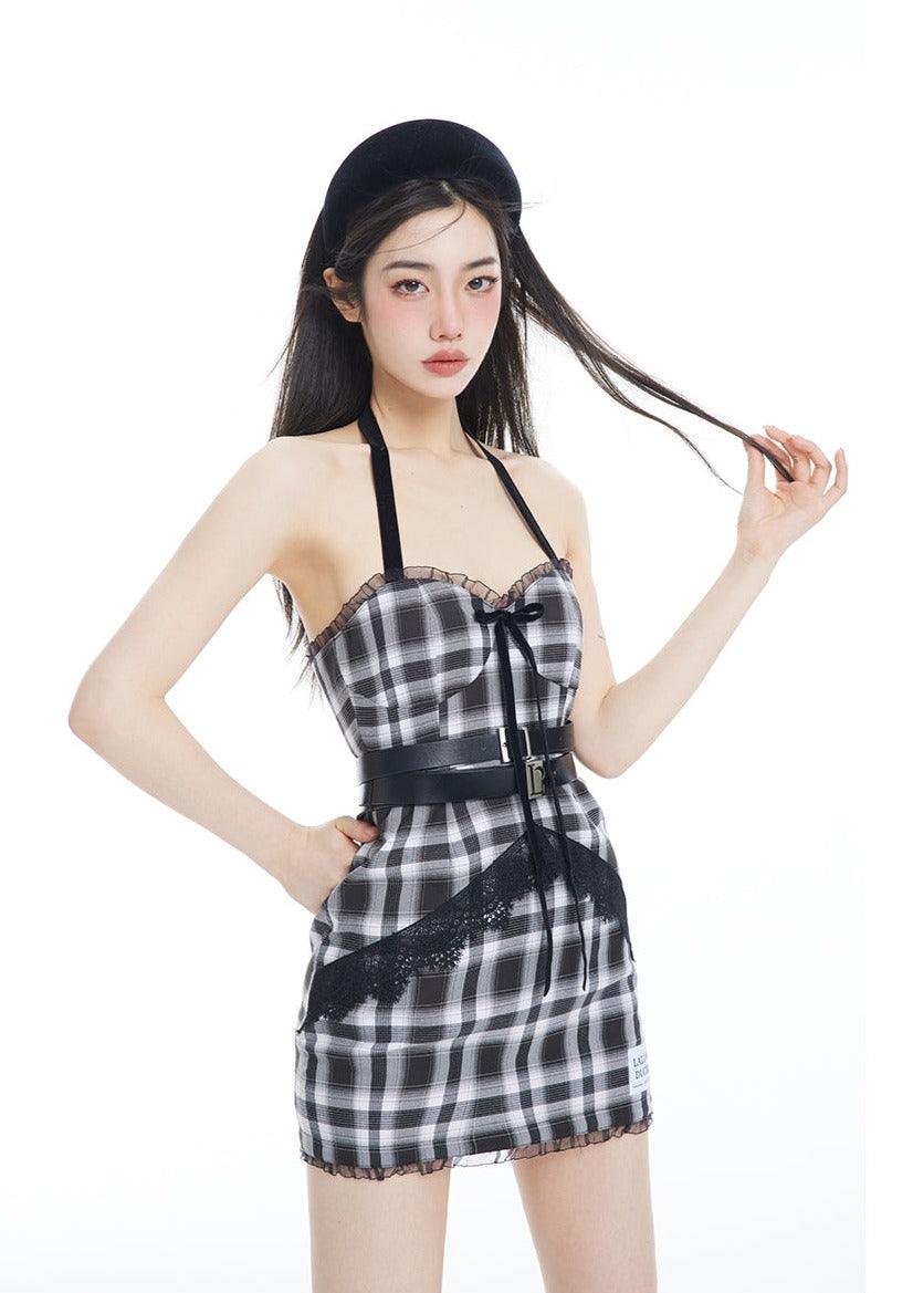 Halterneck Plaid Dress