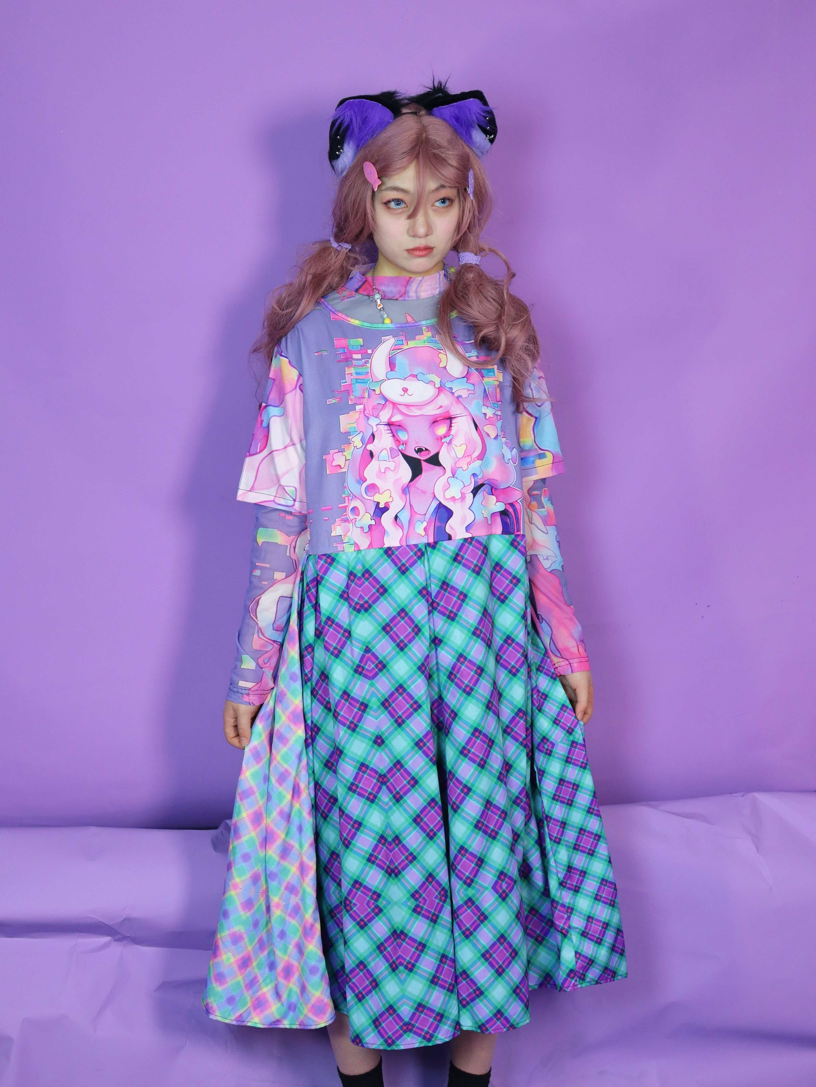 Mint Plaid Kawaii Midi Dress