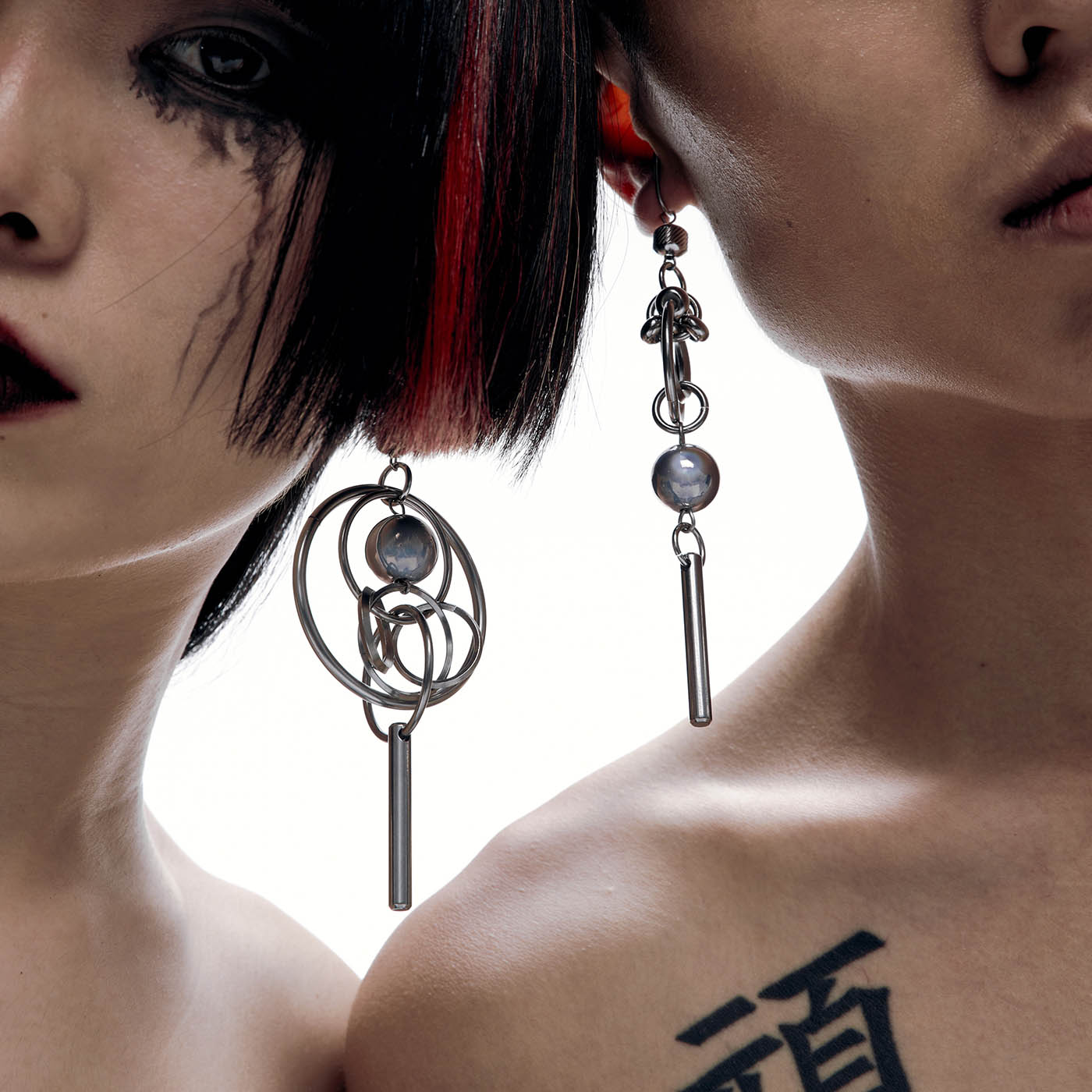 Asymmetric Chrome Orbit Earrings