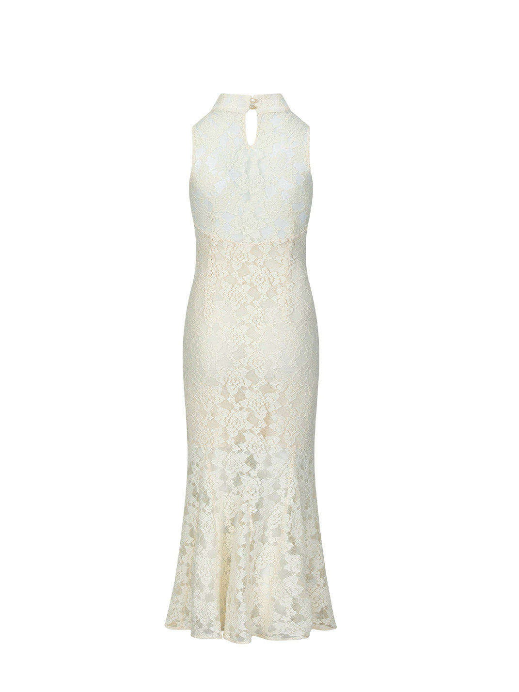 White Lace Cutout Cheongsam Dress