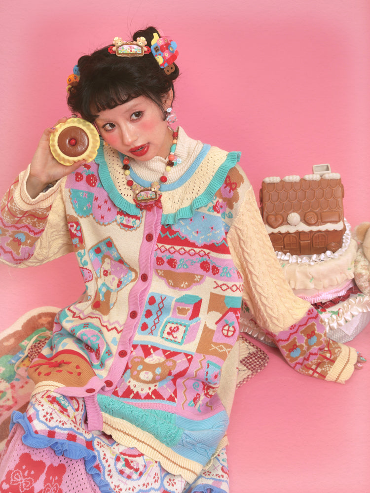 Honey Bear Patchwork Knit Cardigan