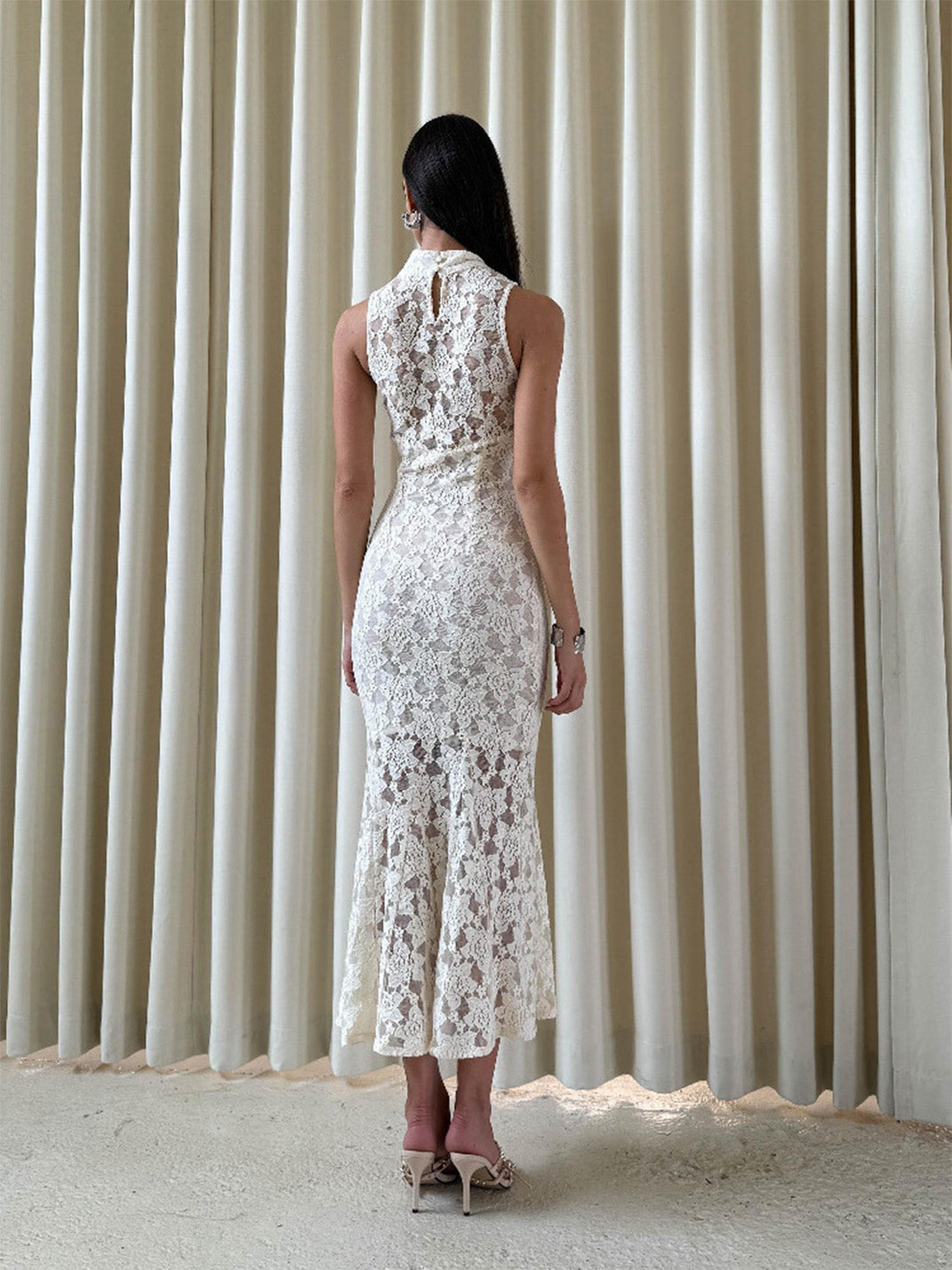 White Lace Cutout Cheongsam Dress