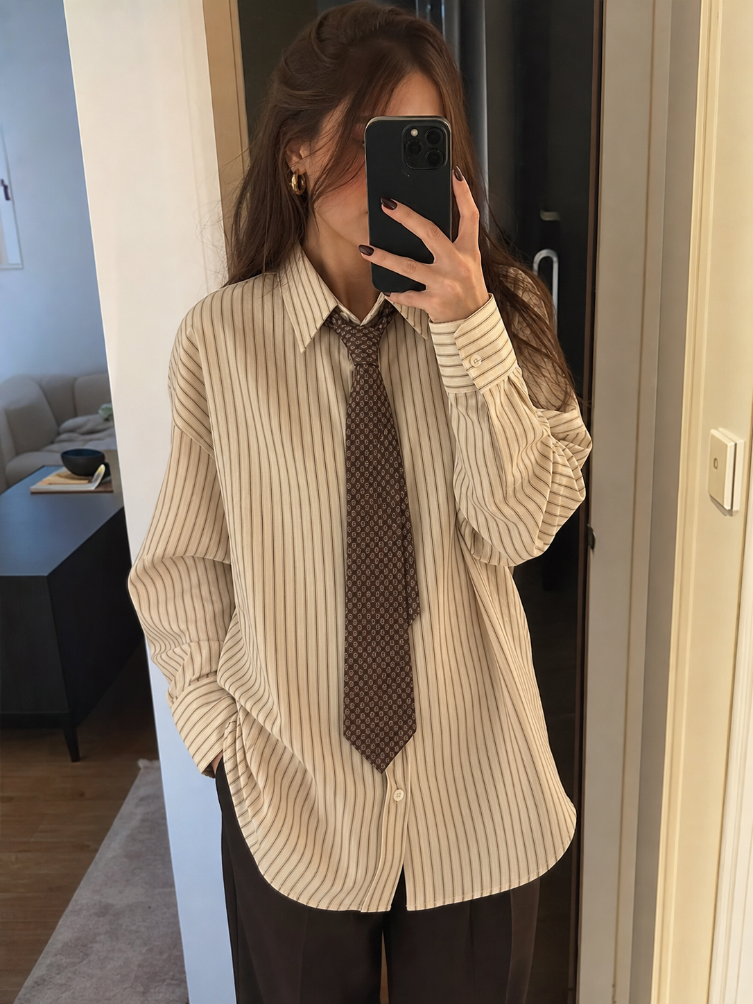 Vintage Basic Vertical Striped Long Sleeve Shirt showcase 2