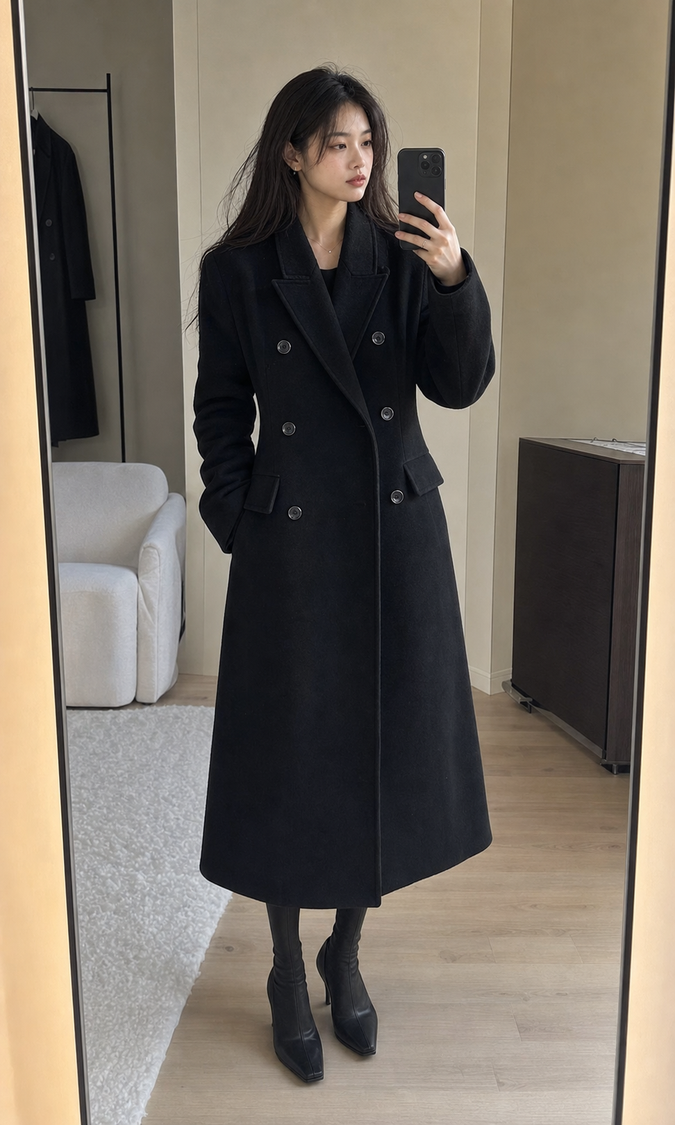 Double-Breasted Wool Long Coat - Slim Waist Tailored Winter Outerwear showcase 2