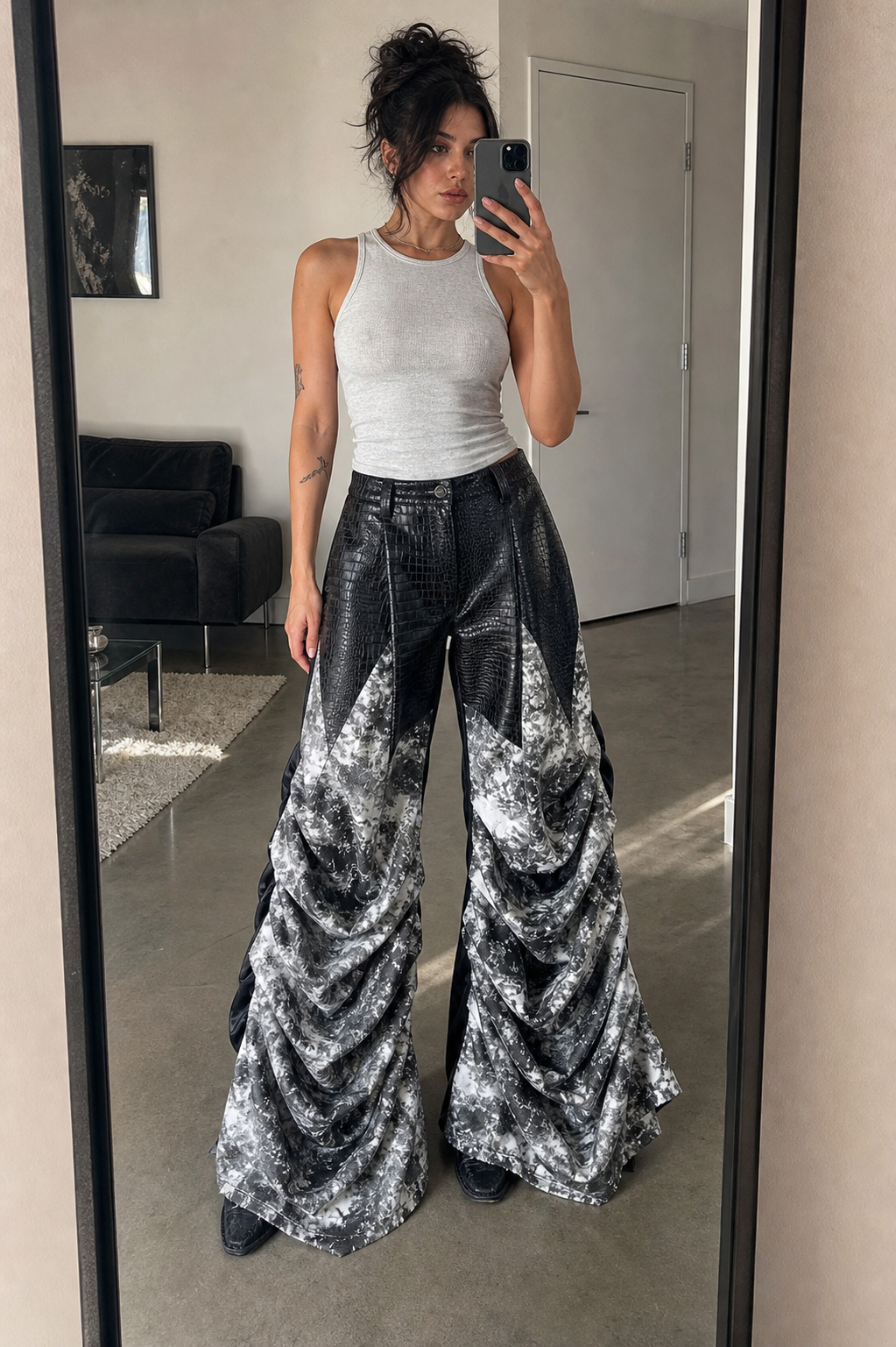 Obsidian Glacier Reptile Ruched Flare Pants showcase 2