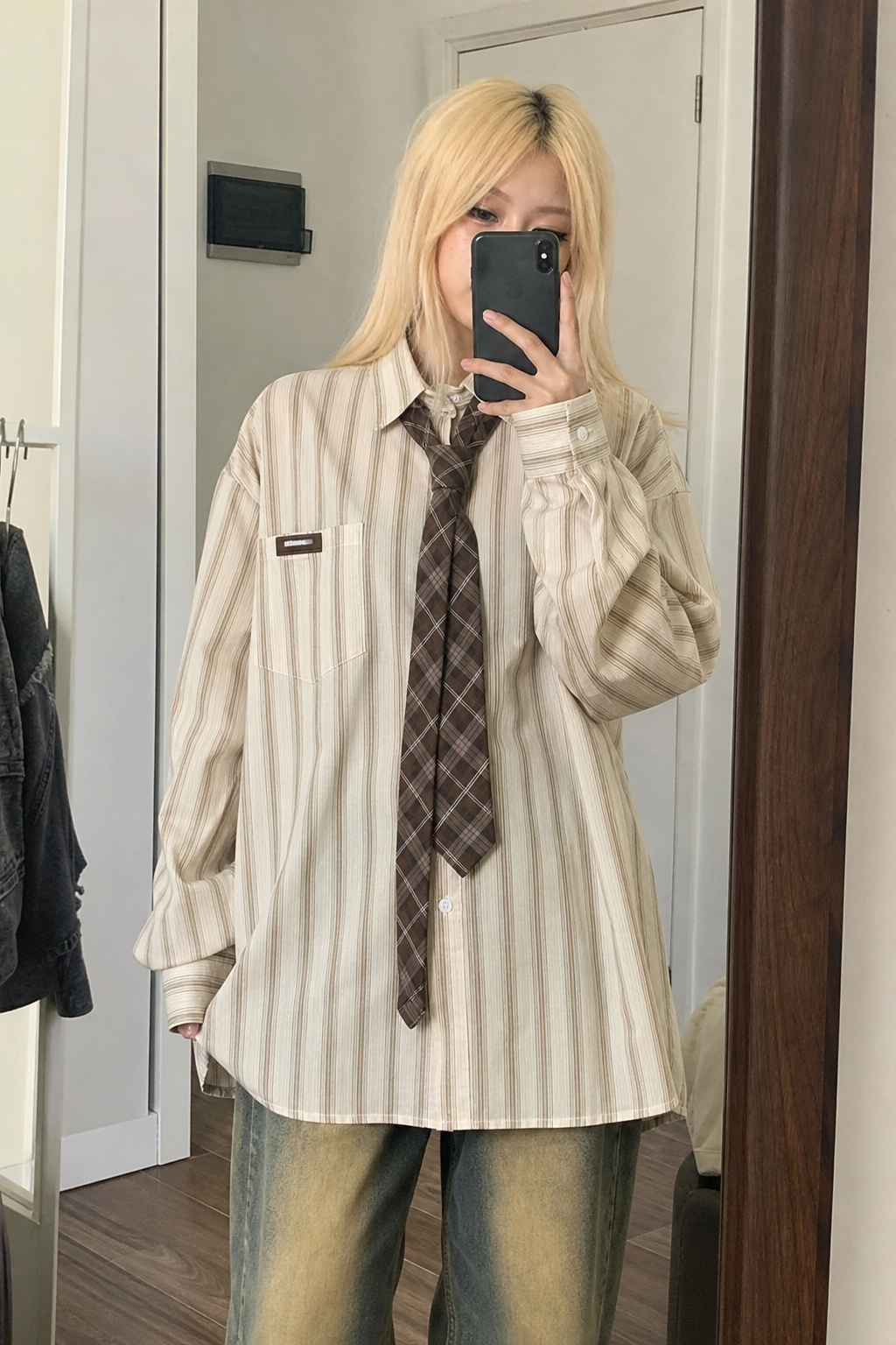 Oversized Striped Button-Up Long Sleeve Shirt showcase 2