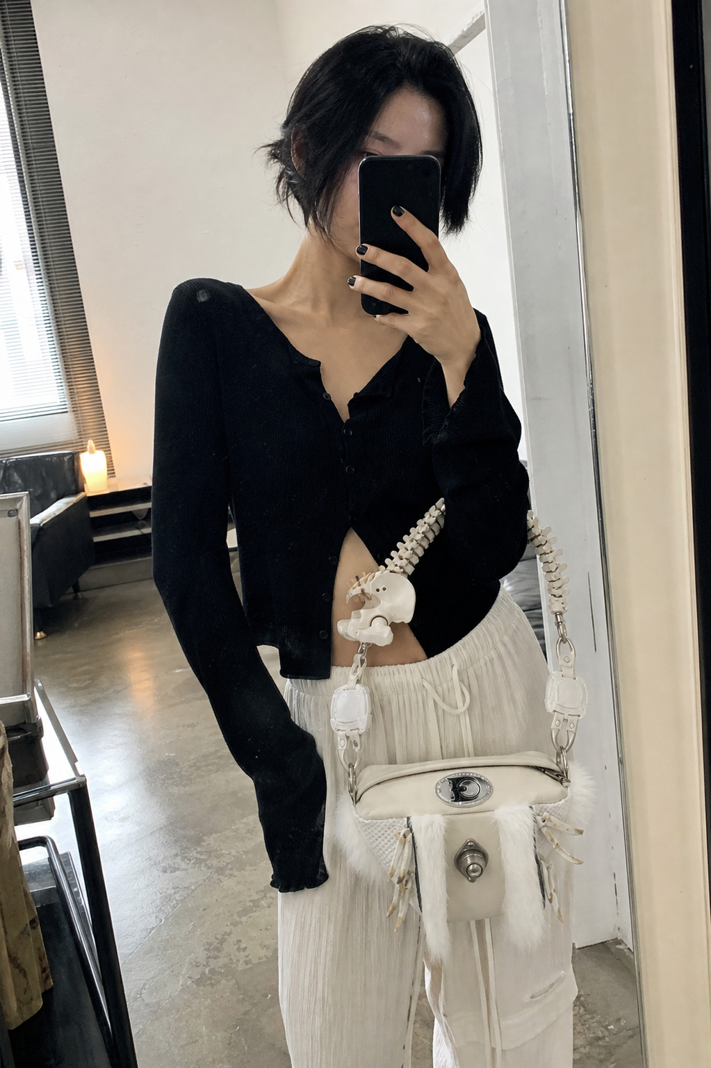 Faux Bone Handle White Fur Bag showcase 2