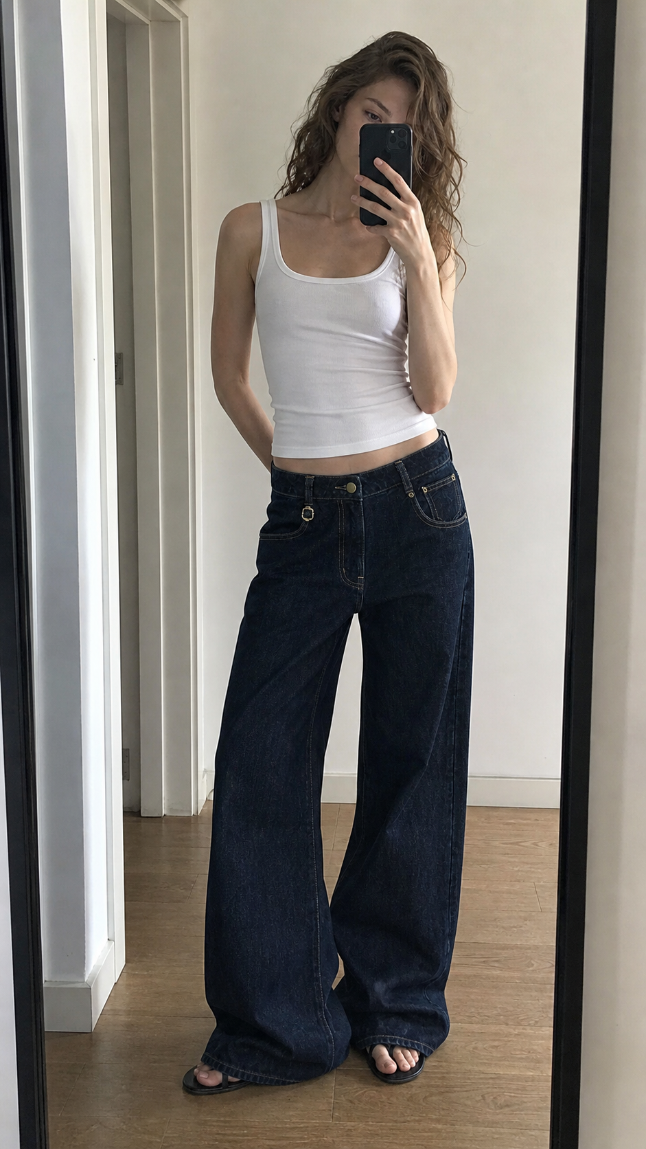 Dark Blue Raw Denim Wide-Leg Jeans showcase 2