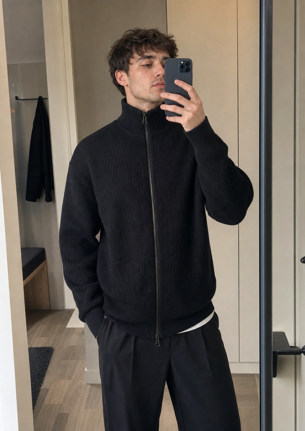 Ribbed Full-Zip Cardigan Sweater showcase 2