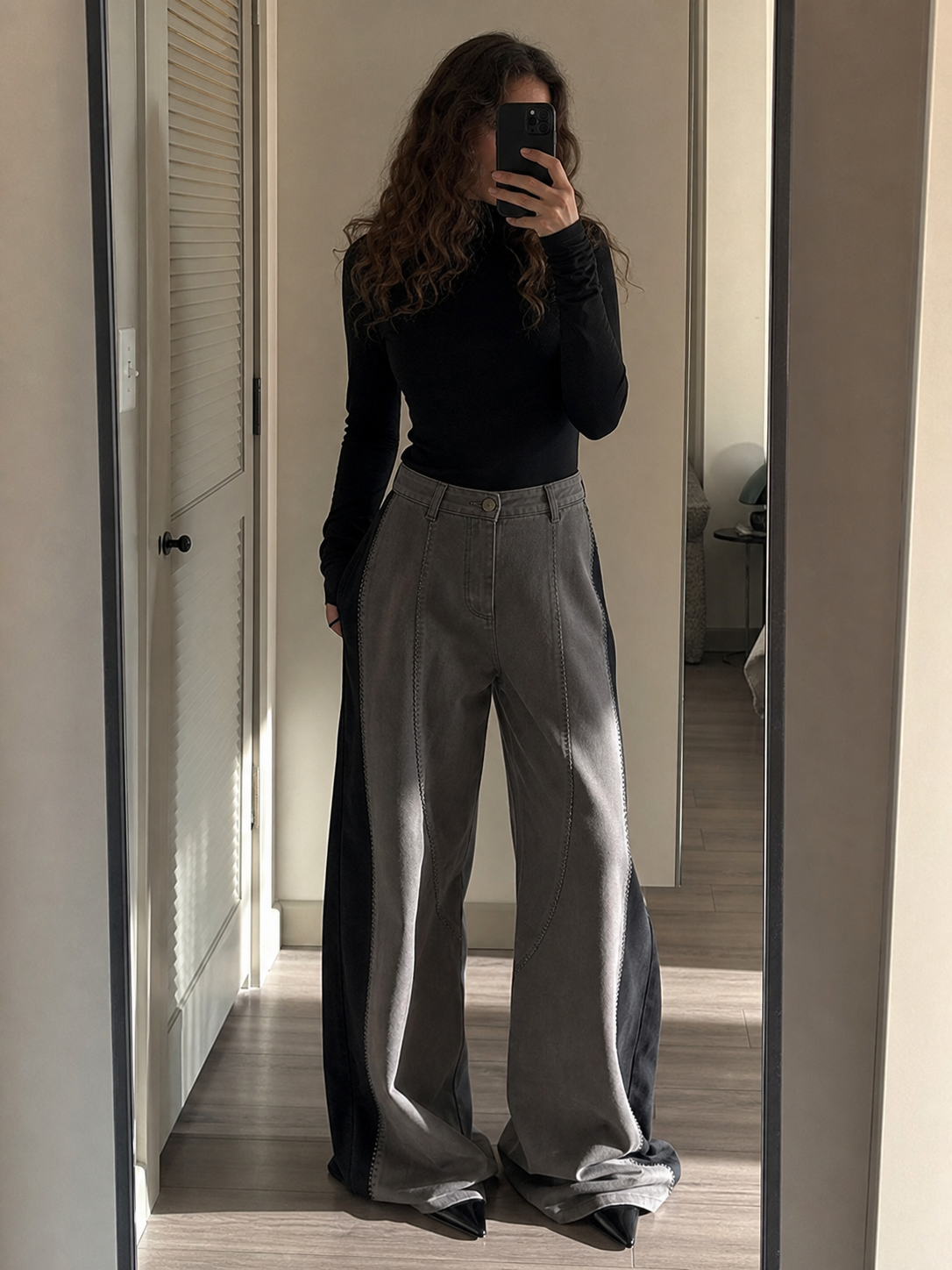 Artisan Stitch Detail Wide-Leg Pants showcase 2