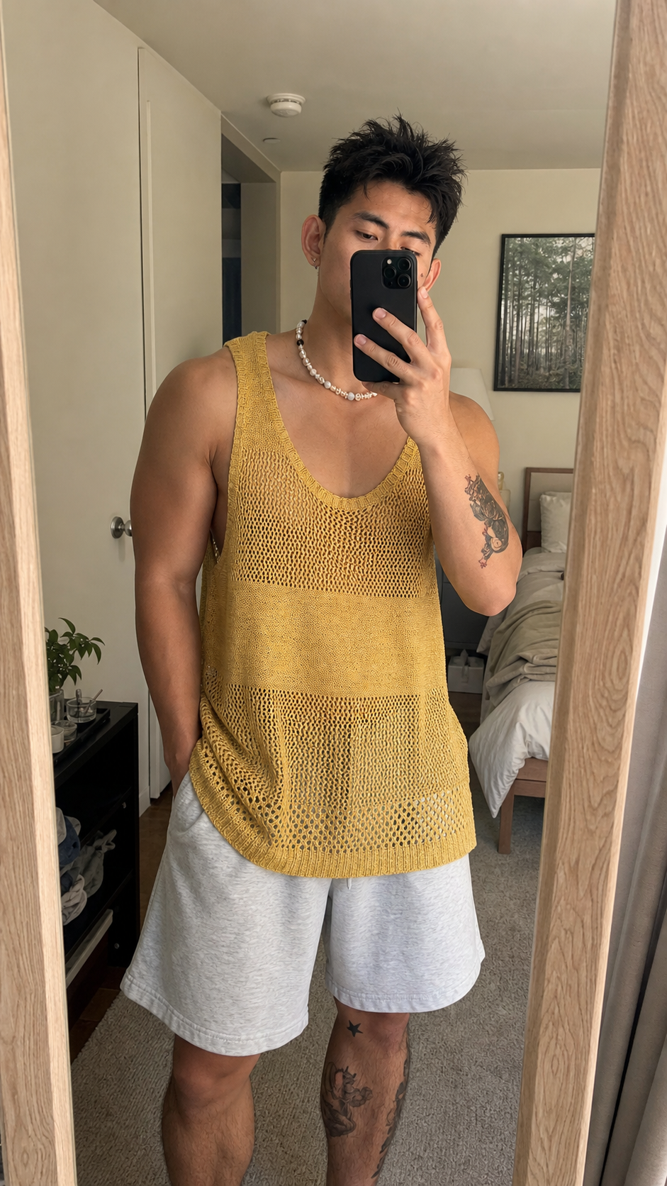 Honey Mustard Open-Knit Mesh Tank Top UGC showcase 2