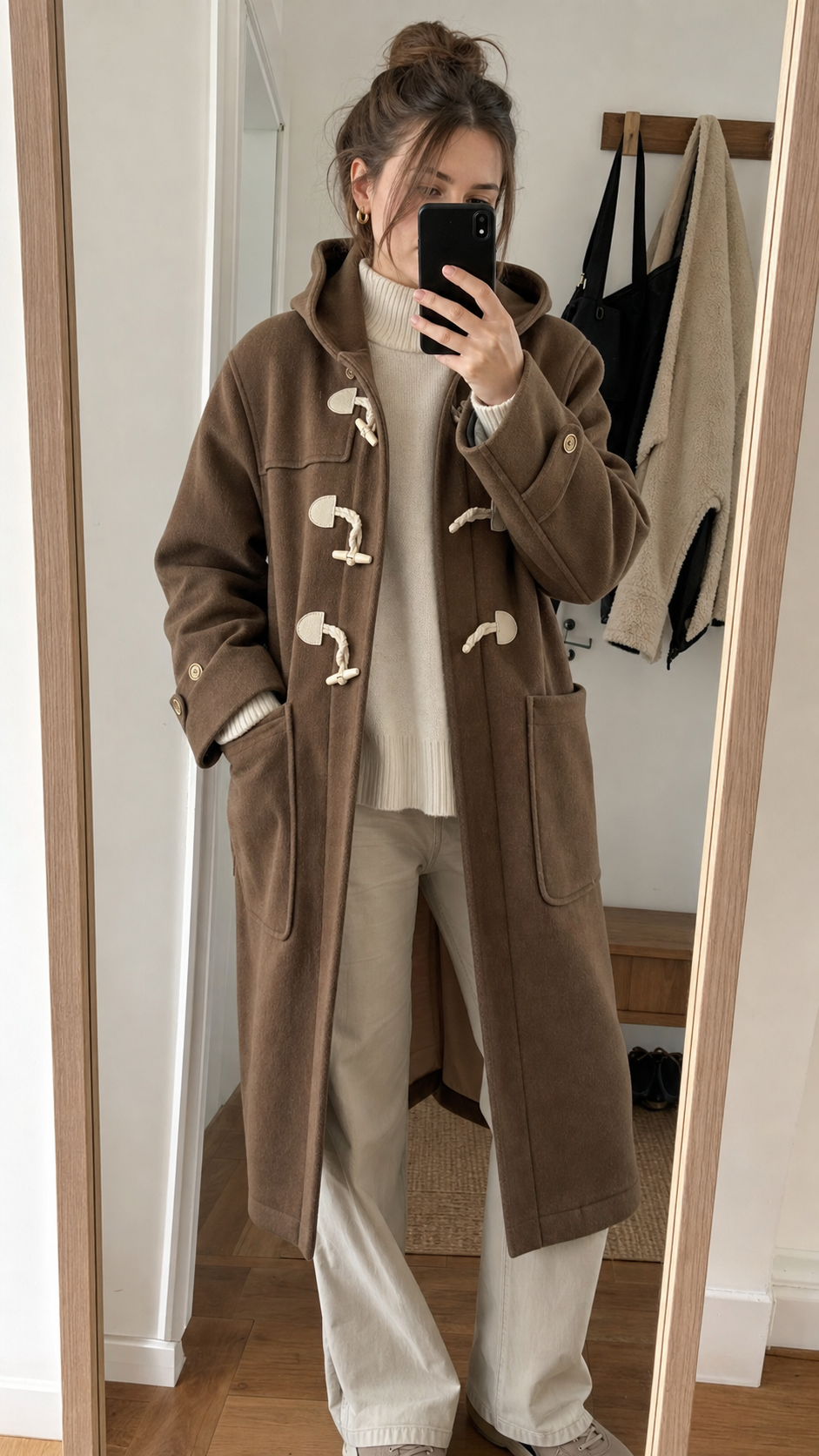 Winter Thicken College Style Hooded Mid-Length Melton Wool Coat showcase 2