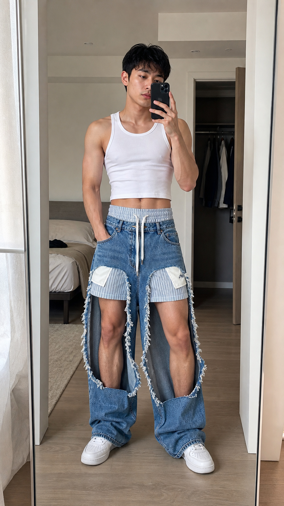 Extreme Cutout Layered Panel Denim Pants showcase 2