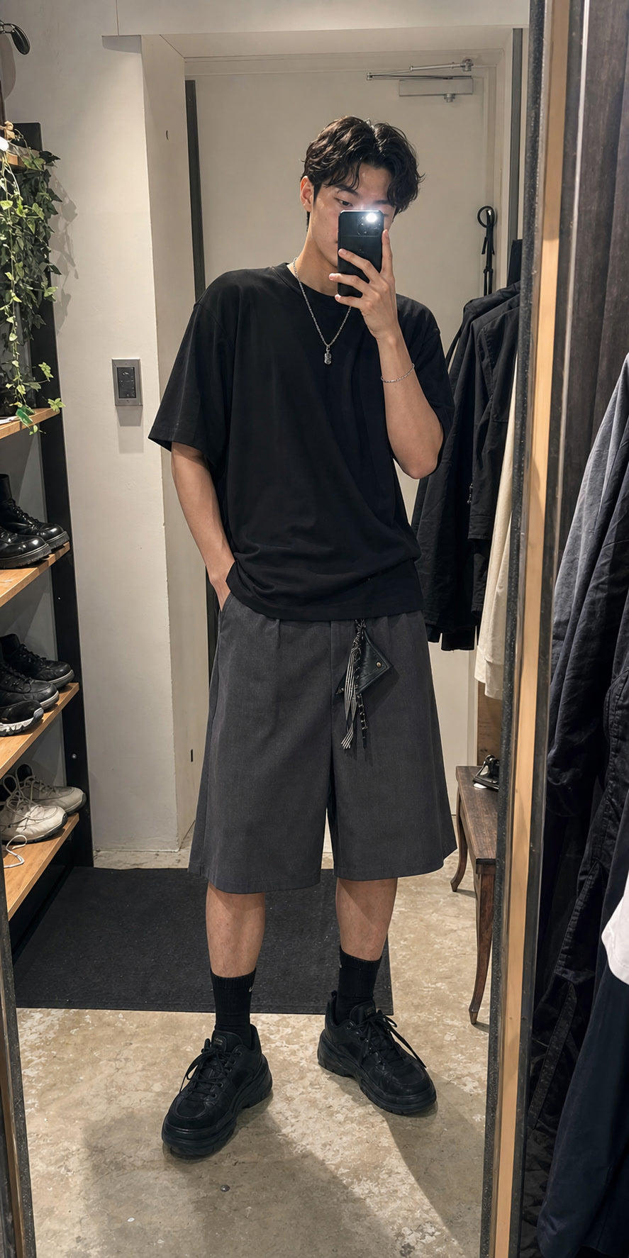 Charcoal Utility Wrap Kilt Shorts generated showcase 2