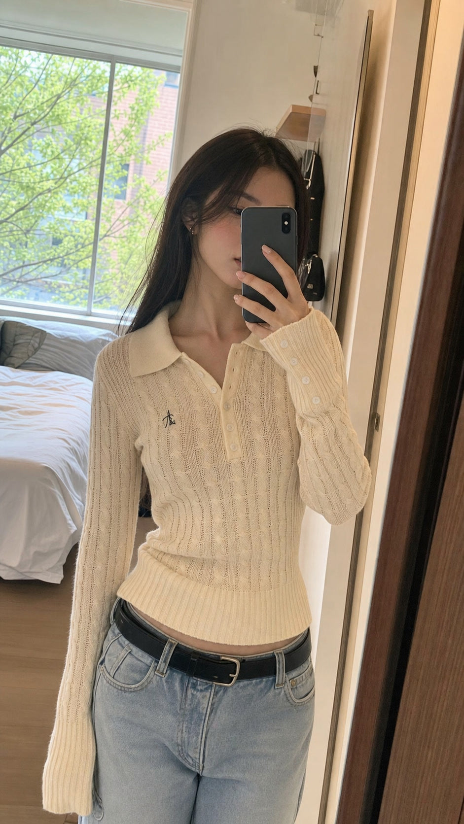 Half-Button Cable Knit Polo Sweater showcase 2