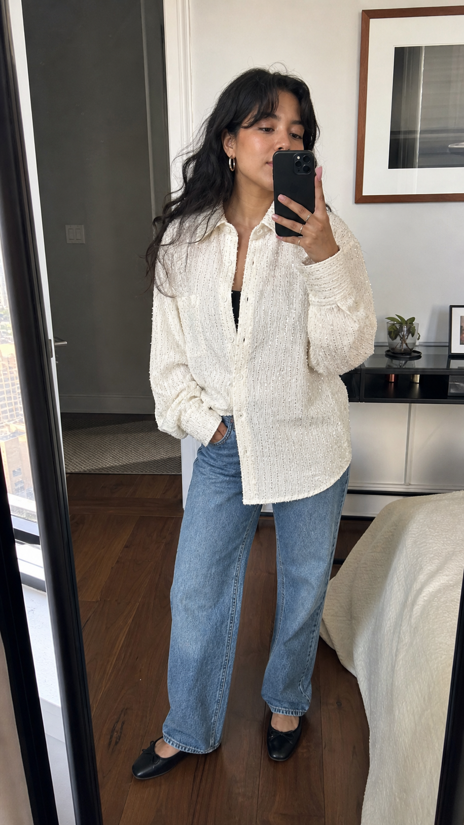 Oversized White Textured Button-Up Shirt UGC showcase 2