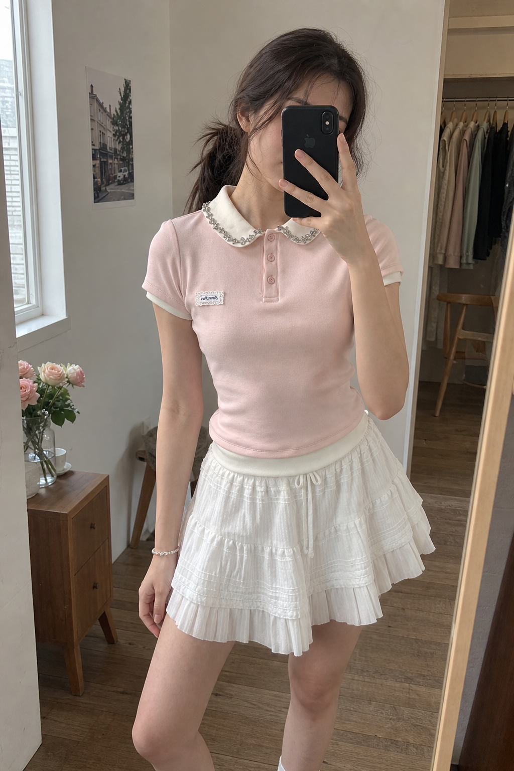 Lace Collar Cotton Polo Shirt showcase 2