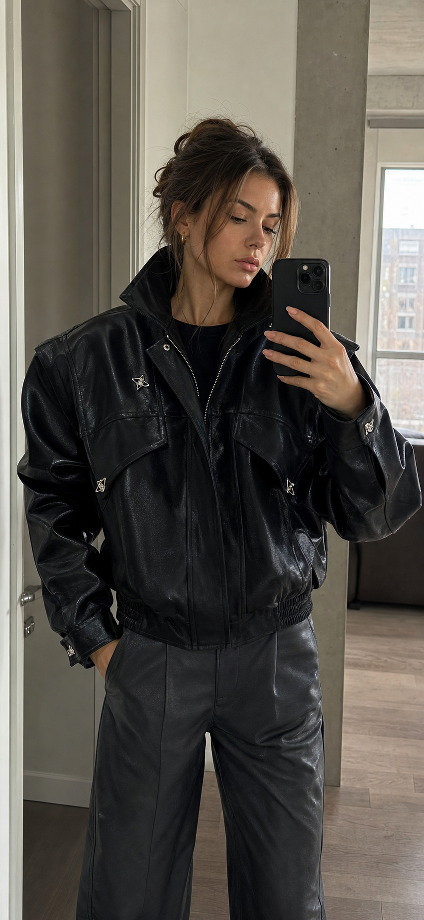 Shoulder Pad Vegan Leather Jacket showcase 2