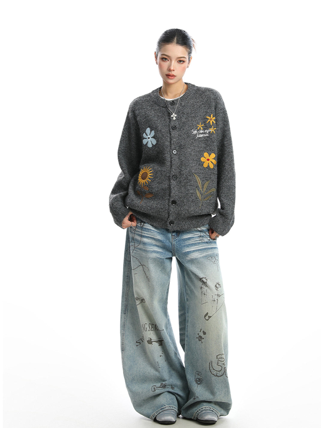 Retro Floral Embroidered Cardigan