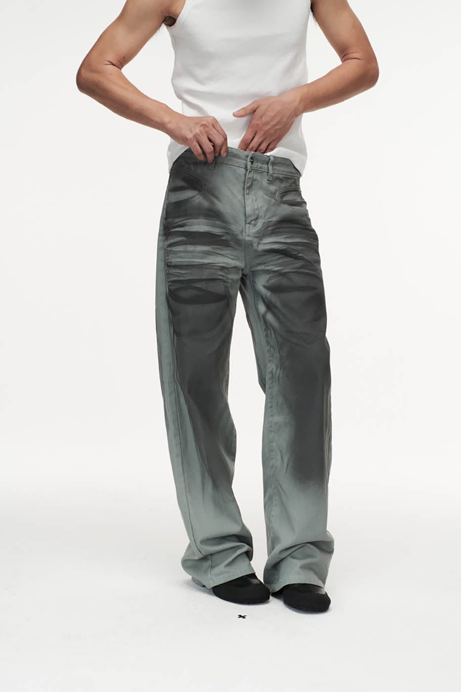 Metallic Silver Wide Jeans