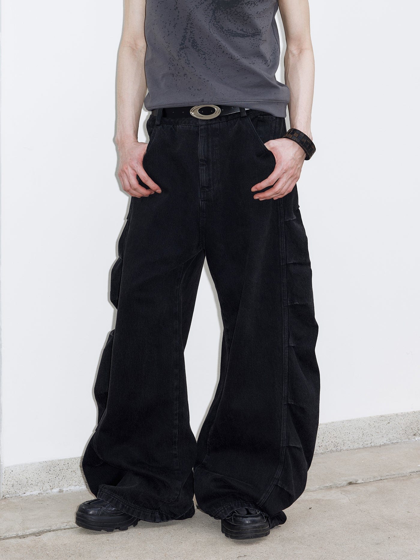 Black Cargo Wide Jeans