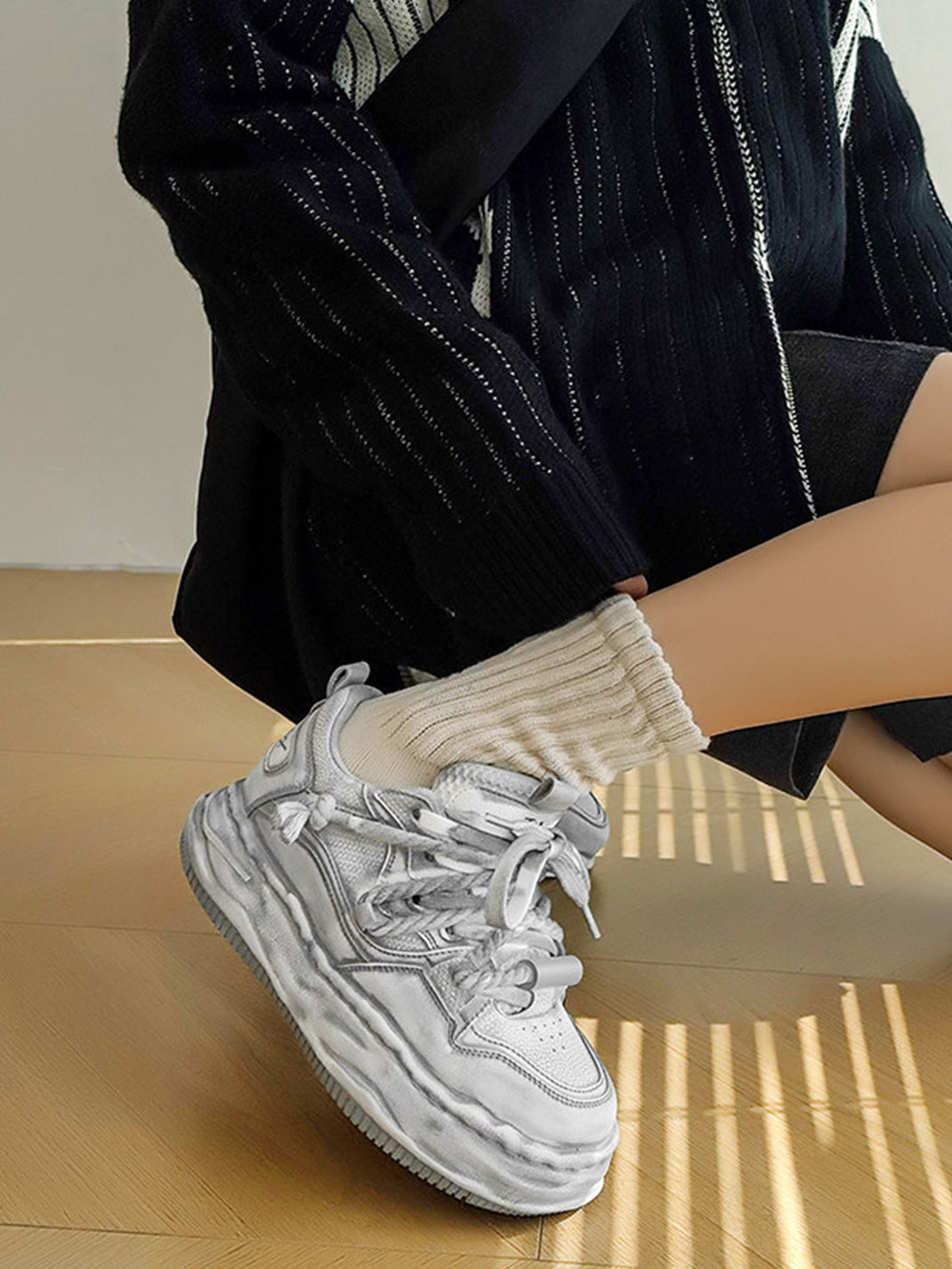 Vintage Washed Wavy Sole Chunky Sneakers