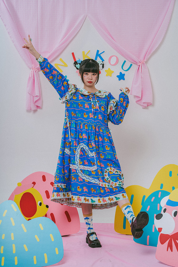 Blue Animal Print Lolita Long Dress