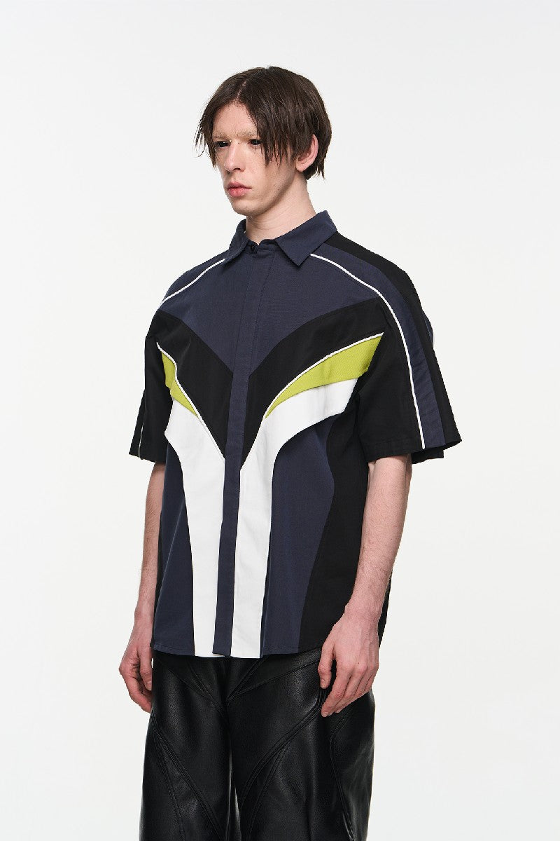 Colorblock Zip Stripe Summer Shirt B - chiclara