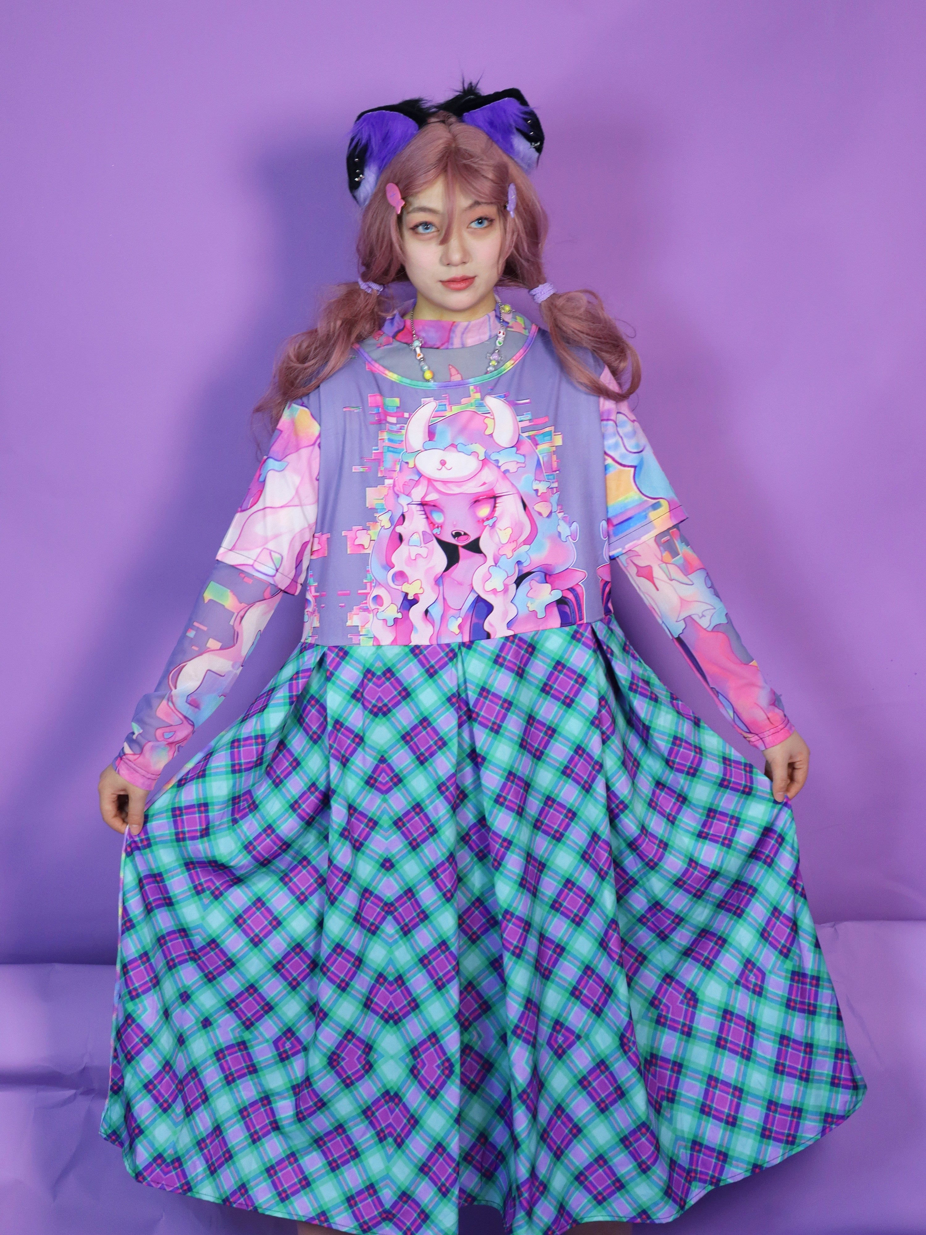 Mint Plaid Kawaii Midi Dress