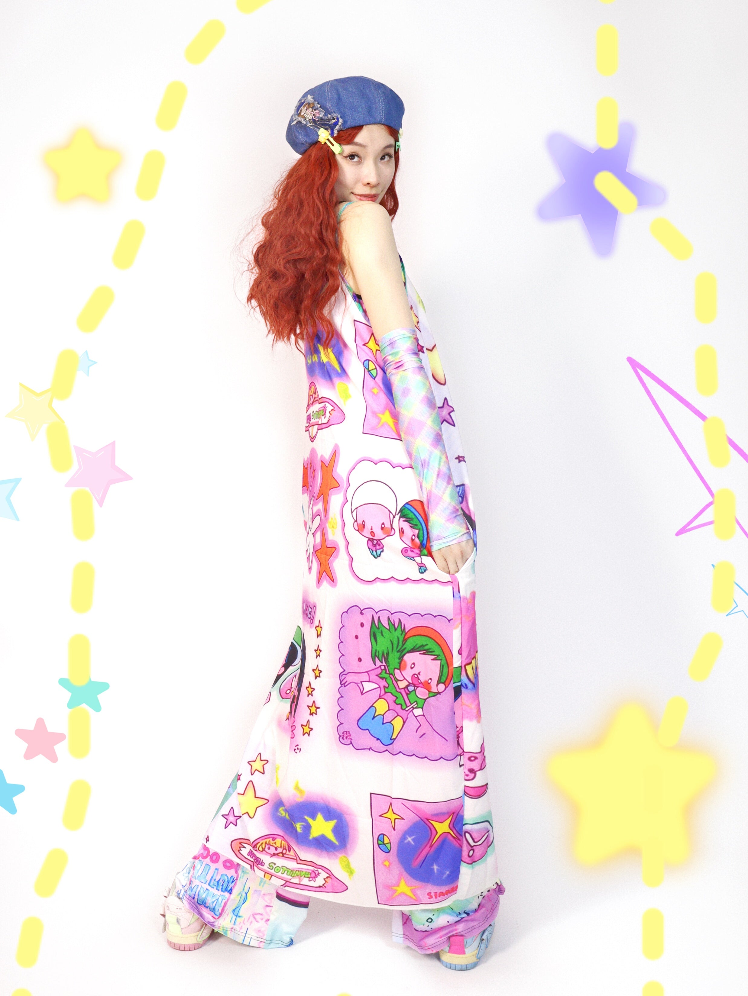 Kawaii Star Cute Print Maxi Dress