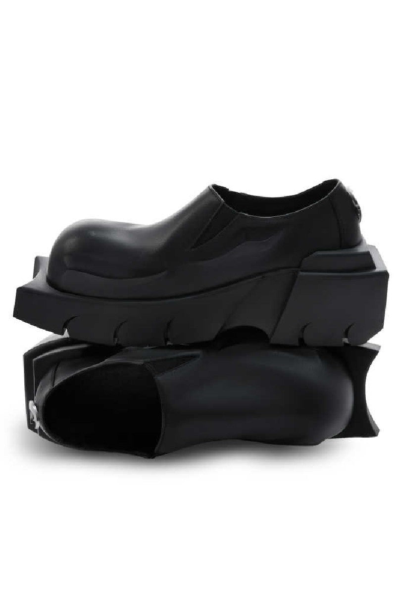 Black Leather Chunky Platform Clogs