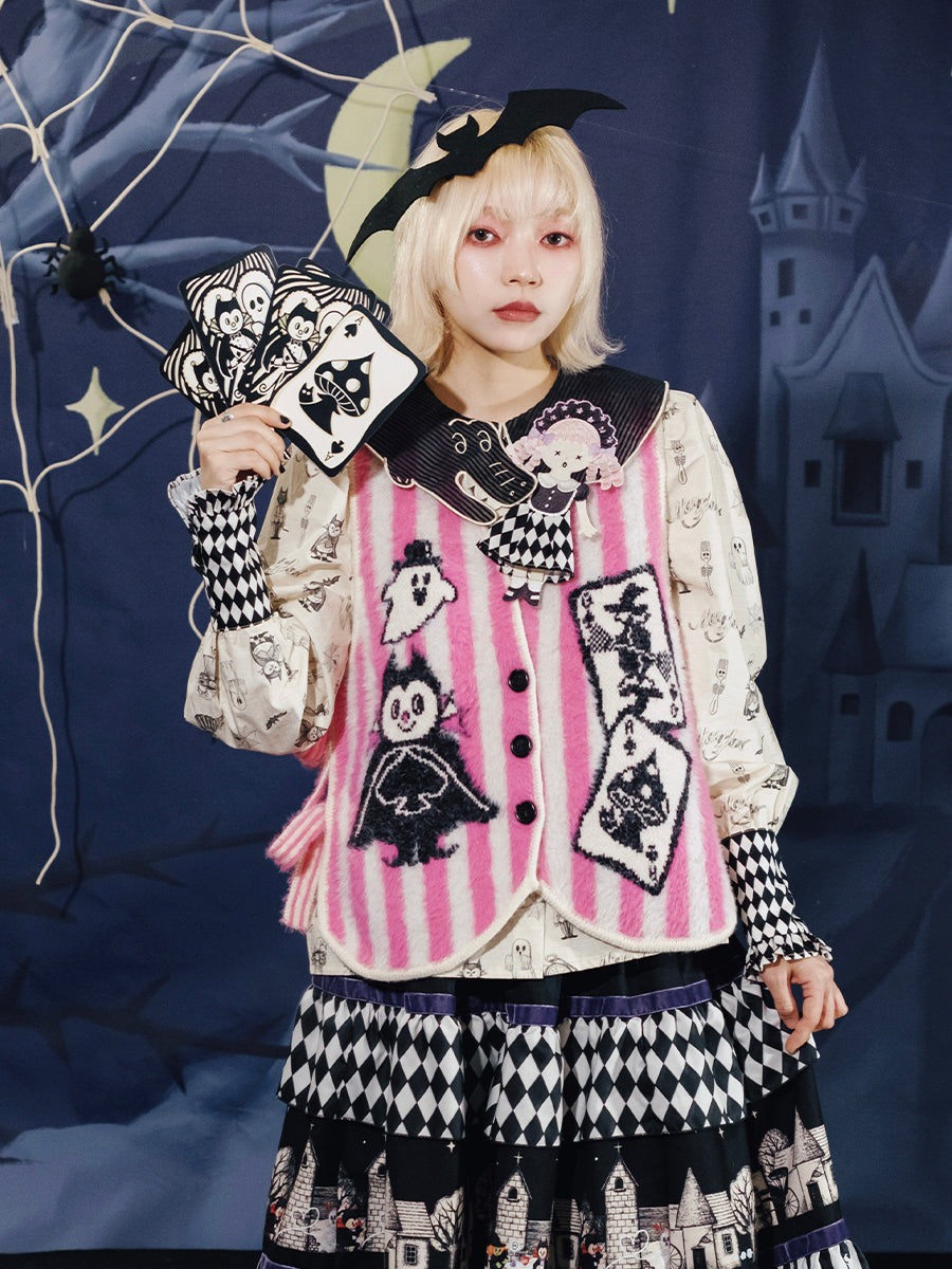 Pink Striped Ghost Card Knit Vest