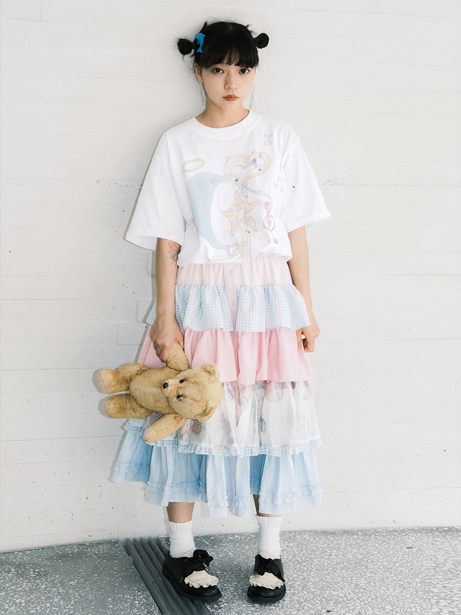 Pastel Print Tiered Ruffle Skirt